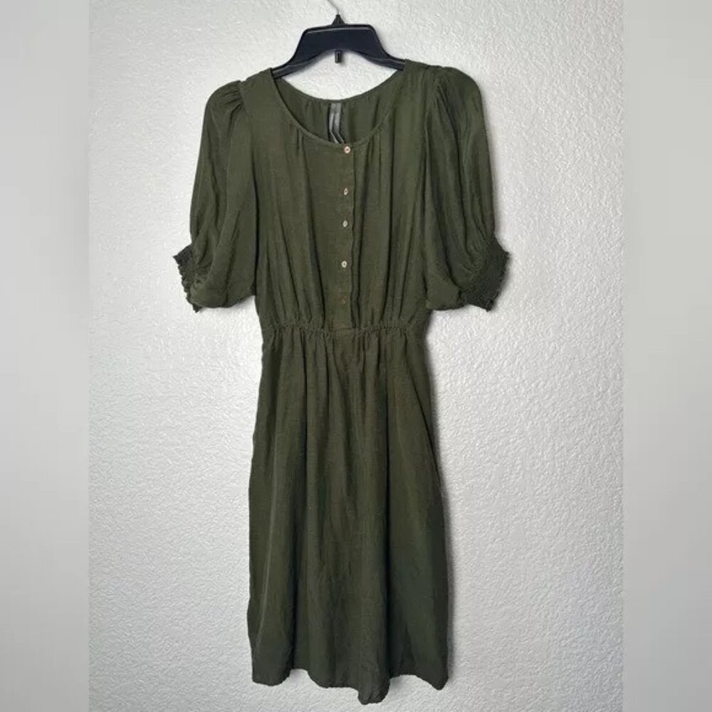 Anthropology Nicole Puff Sleeve Shirtdress Green (M)